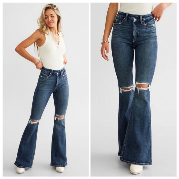 🆕️BKE Billie Super Flare Stretch Jean Baddie 70s Boho Size 26 Ambrose Y2K
